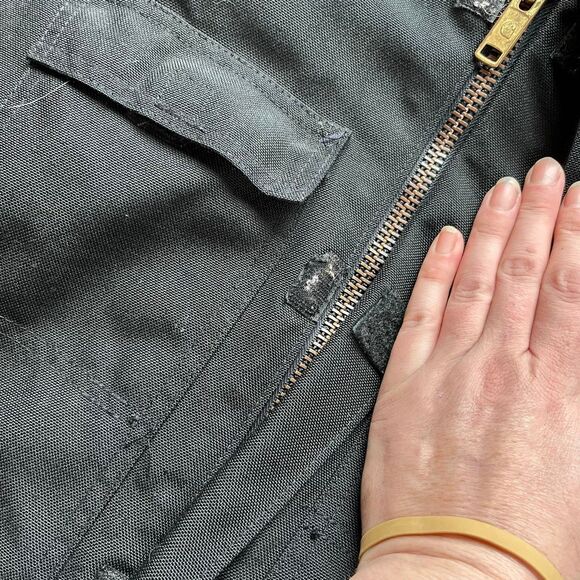 VTG Carhartt C14 Black Workwear Coat L/XL Rugged Faded Nylon, Cord Collar - Picture 9 of 12